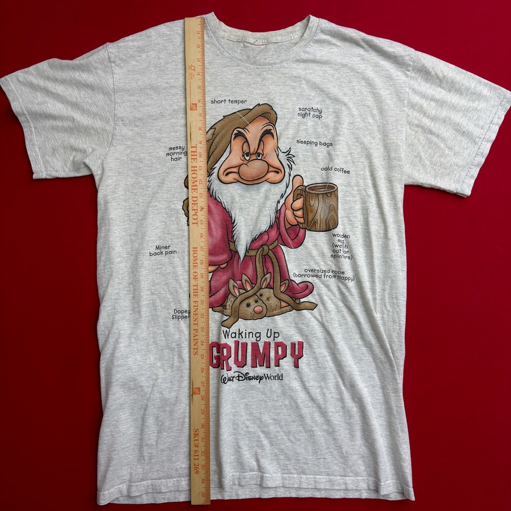 VTG 90's Disney World Waking Up Grumpy Graphic T-Shirt Mens‎ Gray Heather Large - Picture 3 of 5